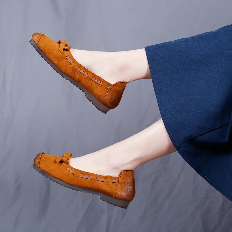 

Guangzhou Goods 2019 Spring New Style Shoes Shallow Mouth Casual Square Head Genuine Leather Shoes Versatile Cotton Linen Dress