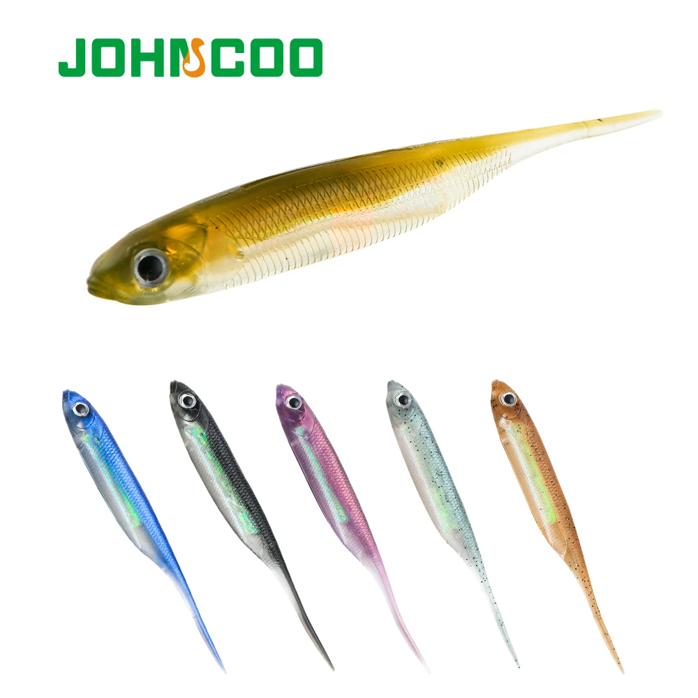 JOHNCOO Fishing Lure Lifelike 3D Eyes Silicone Shad Soft Wrom Minnow Swimbait Bass Fishing Multiple Color Paddle Tail Baits Artificial Lures 