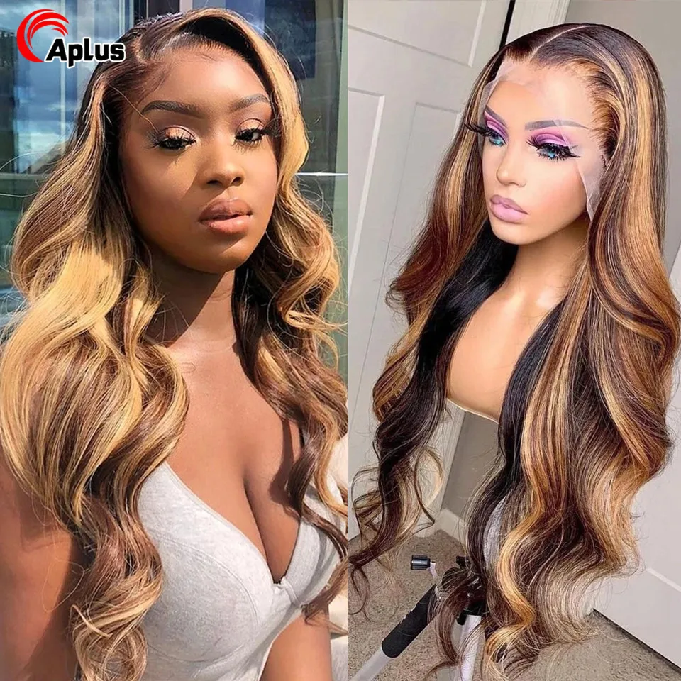 Body Wave Lace Front Wig Brazilian Colored Human Hair Wigs For Women Honey Blonde Highlight 30 Inch Full Hd Glueless Lace Wigs