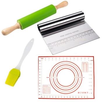 

Baking Set,Silicone Basting Mat with Rolling Pin for Baking Cookie Chapati Fondant Dough Pastry Pizza Pie Crust