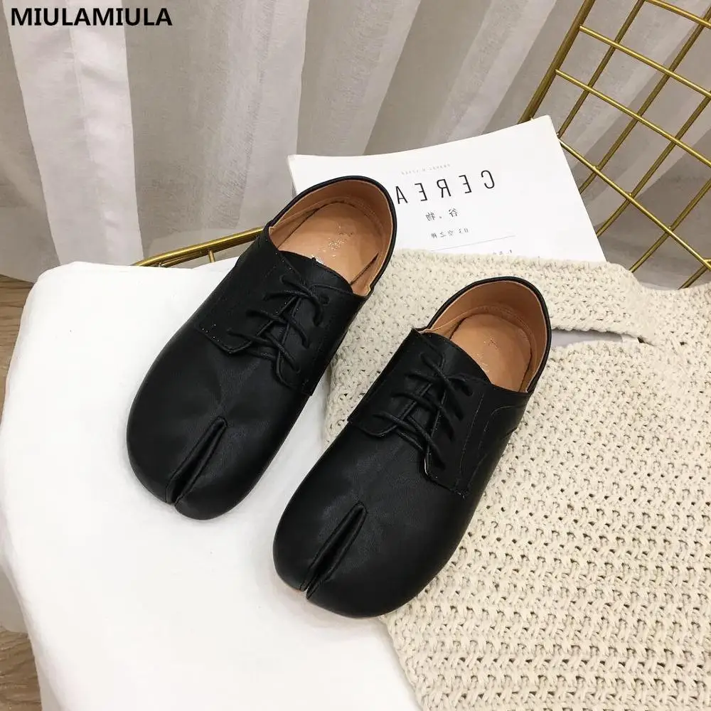 

MIULAMIULA Brand Designers 2019 Autumn New Fashion High Quality Clip Toe Real Leather Woman Flats Shoes Lace Up Loafers Casual