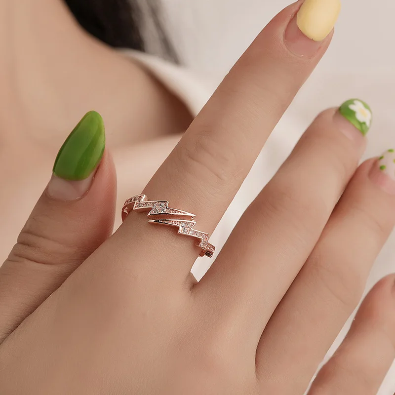 

Adjustable Ring Creative Irregular Geometry Zircon Iightning Opening Ring Hand Jewelry Women Wedding Ring Gift