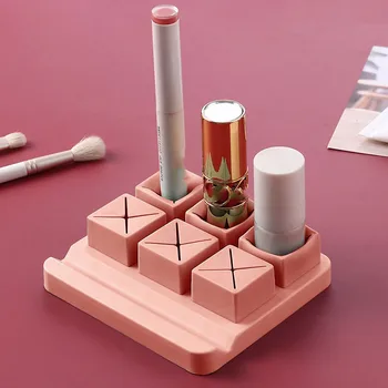 

6 Grid Silicone Lipstick Storage Box Embedded Cosmetic Display Stand Case Makeup Nail Polish Eyebrow Pencil Standing Dry Rack