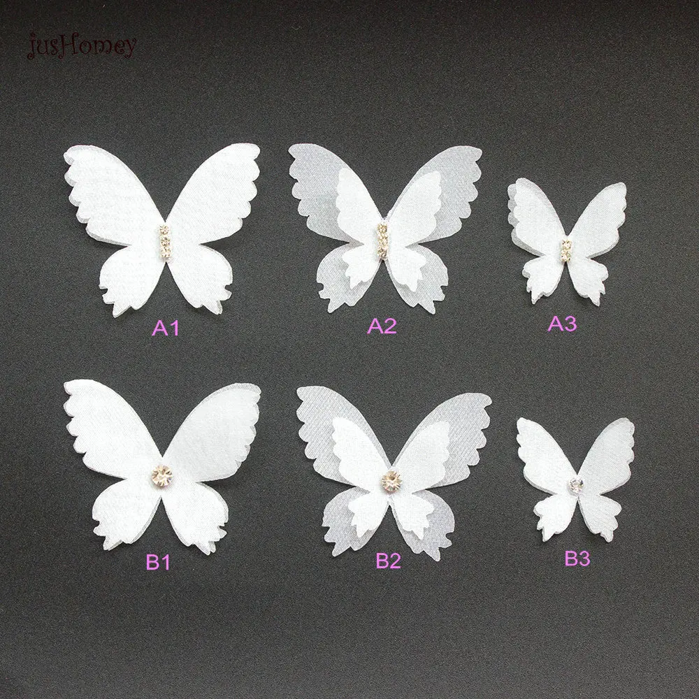 100PCS white Organza Fabric Butterfly Appliques 45mm Double-Layer Translucent Chiffon Butterfly for Wedding Party Decor