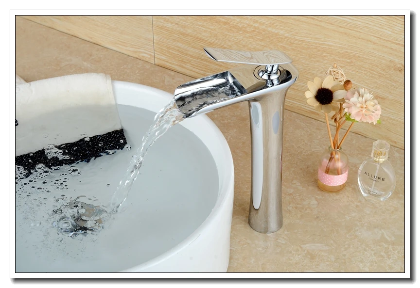 Vidric Waterfall Tall Bathroom Sink Faucet Solid Copper Hot and Cold Water Mixer Brush Nickel Antique Bronze Black Basin Faucet