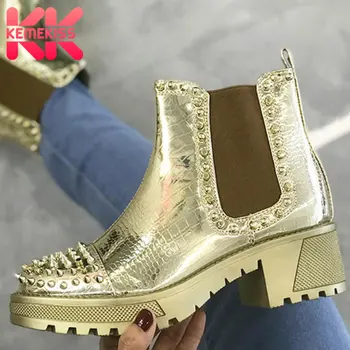 

KemeKiss Woman Ankle Boots Rivets Mixed Color Winter Shoes Woman Punk Cool Short Boots Woman Footwear Size 36-41