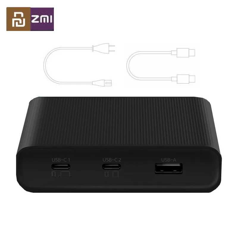 Оригинальное настольное зарядное устройство ZMI 65 Вт с 3 портами PD3.0 USB 2C1A для Android iOS