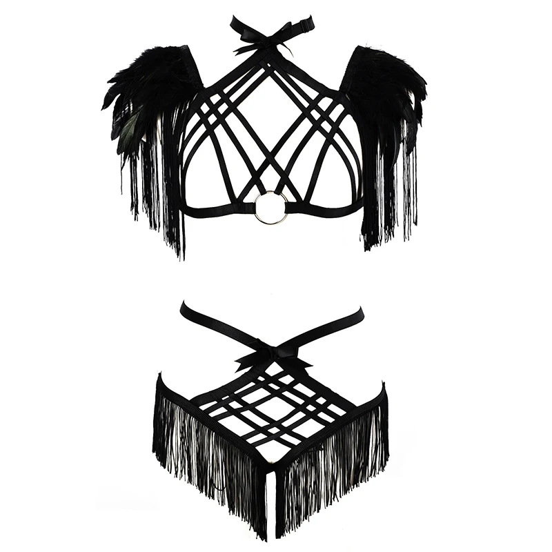 Erotic bondage underwear cage bra Gothic garter belt tassel suspenders sexy ladies ladies body belt bra fetish boobs