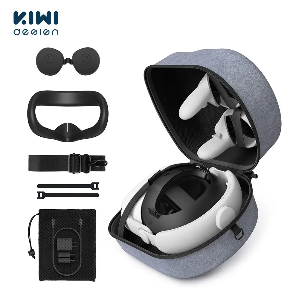KIWI design 6 in 1 Hard Protective Carry Case for Oculus/Meta Quest 2/1 Fit Oculus Stock Elite Strap and |
