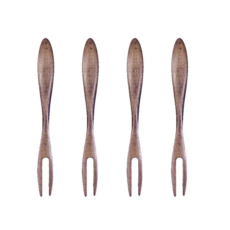 4pcs Reusable Fruit Fork Wooden Dessert Forks Picks Party Supplies For