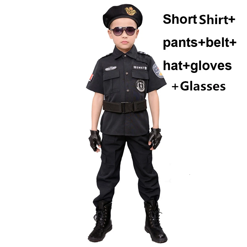 Short 6pcs Set Карнавальные полицейские костюмы для мальчиков детская вечерняя косплей одежда на Хэллоуин Детская специальная полицейская форма для детей - Цвет: Short 6pcs Set