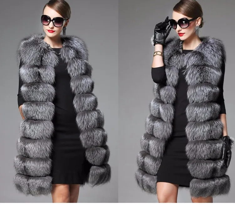 6XL женские жилеты из искусственного меха летние зимние женские длинные куртки без рукавов из искусственного меха серебристой лисы размера плюс 4XL 5XL
