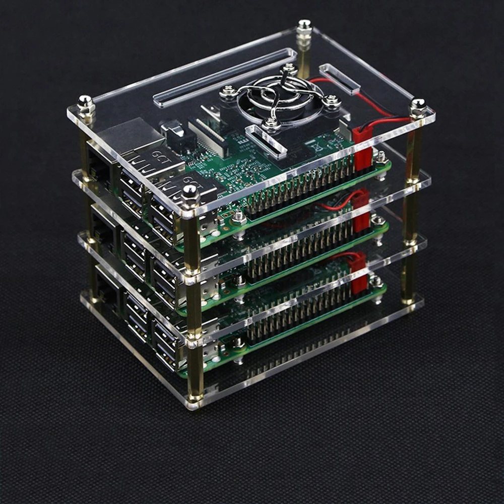 Raspberry Pi 4 Чехол акриловый кластер чехол 4-слойный с охлаждающим вентилятором для Raspberry Pi 4 Модель B/3B