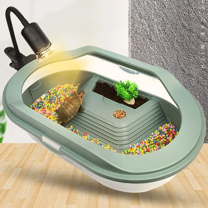 Turtle Habitat House with Basking Slope Swim Pool Plastic Tank for Reptiles Detachable 2 Layers Design Simple to Clean Durable turtle tank