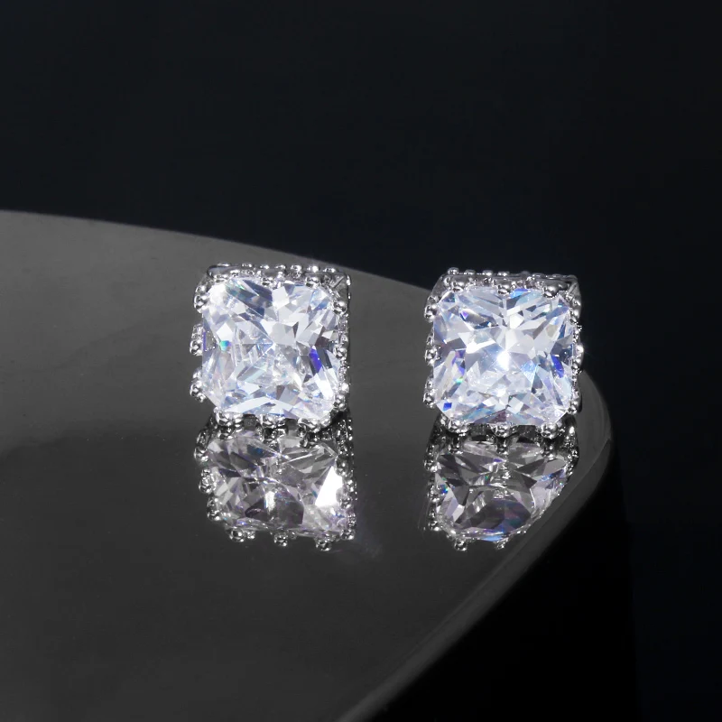 Женские серьги гвоздики с фианитом цвета белого золота|stud earrings|stud earrings for womenearrings