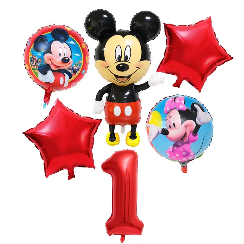 Balloon-Set1-6pcs Микки Маус тематические праздничные товары для дня рождения бумажный стаканчик, тарелка соломинки флаги выдувные вечерние скатерти для детей игрушки декор воздушные шары - Цвет: Balloon-Set1-6pcs
