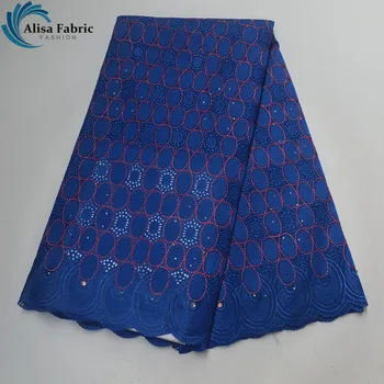 

Alisa New Arrival African Design 100% Cotton Lace Fabric 5 Yards/pcs Embroidery Nigeria Lace Fabrics with stones For Celebration