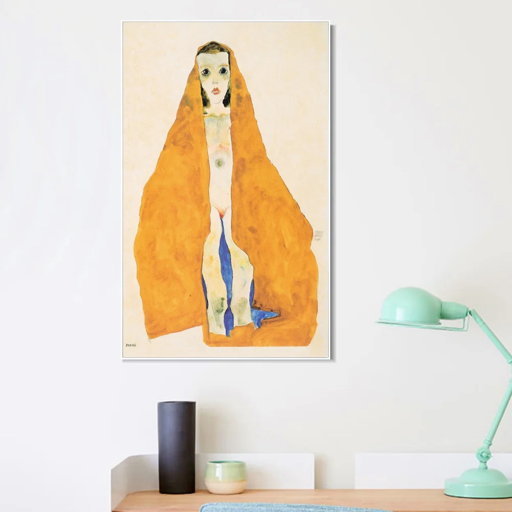 

Framed Canvas Nude Woman With Yellow Baket By Egon Schiele Oil Painting on Canvas Art Picture For Living Room Cuadros