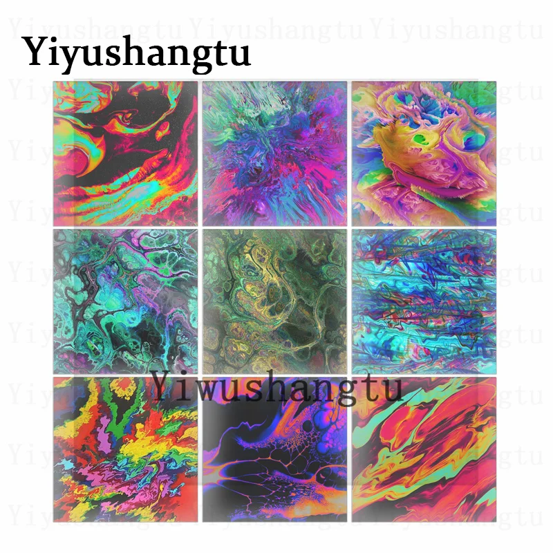 

Colorful watercolor cloud painting 12mm/20mm/25mm/30mm Square photo glass cabochon demo flat back Making findings