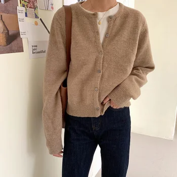 

FMFSSOM Spring Autumn Solid Kintted Warm Soft Woolen Single Breasted Muti color Women Lady Female Cardigan Sweater