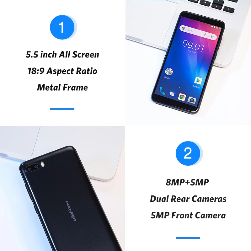 Ulefone S1 Мобильный телефон Android 8,1 5,5 дюймов 18:9 MTK6580 четырехъядерный 1 ГБ ОЗУ 8 Гб ПЗУ 8МП+ 5Мп задняя двойная камера 3g смартфон