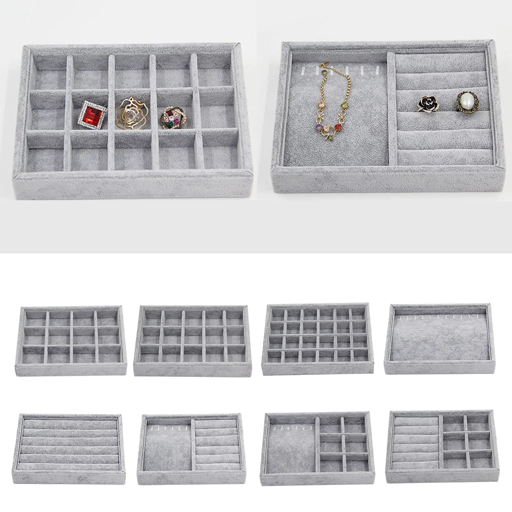 

Gray Velvet Stackable Jewelry Display Tray Case for Jewellery