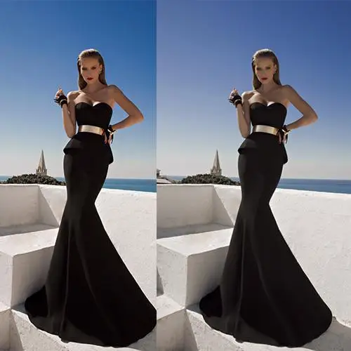 

Black Vestido De Festa Sweetheart Corset With Peplum Metallic Belt Mermaid Evening gown 2018 mother of the bride dresses