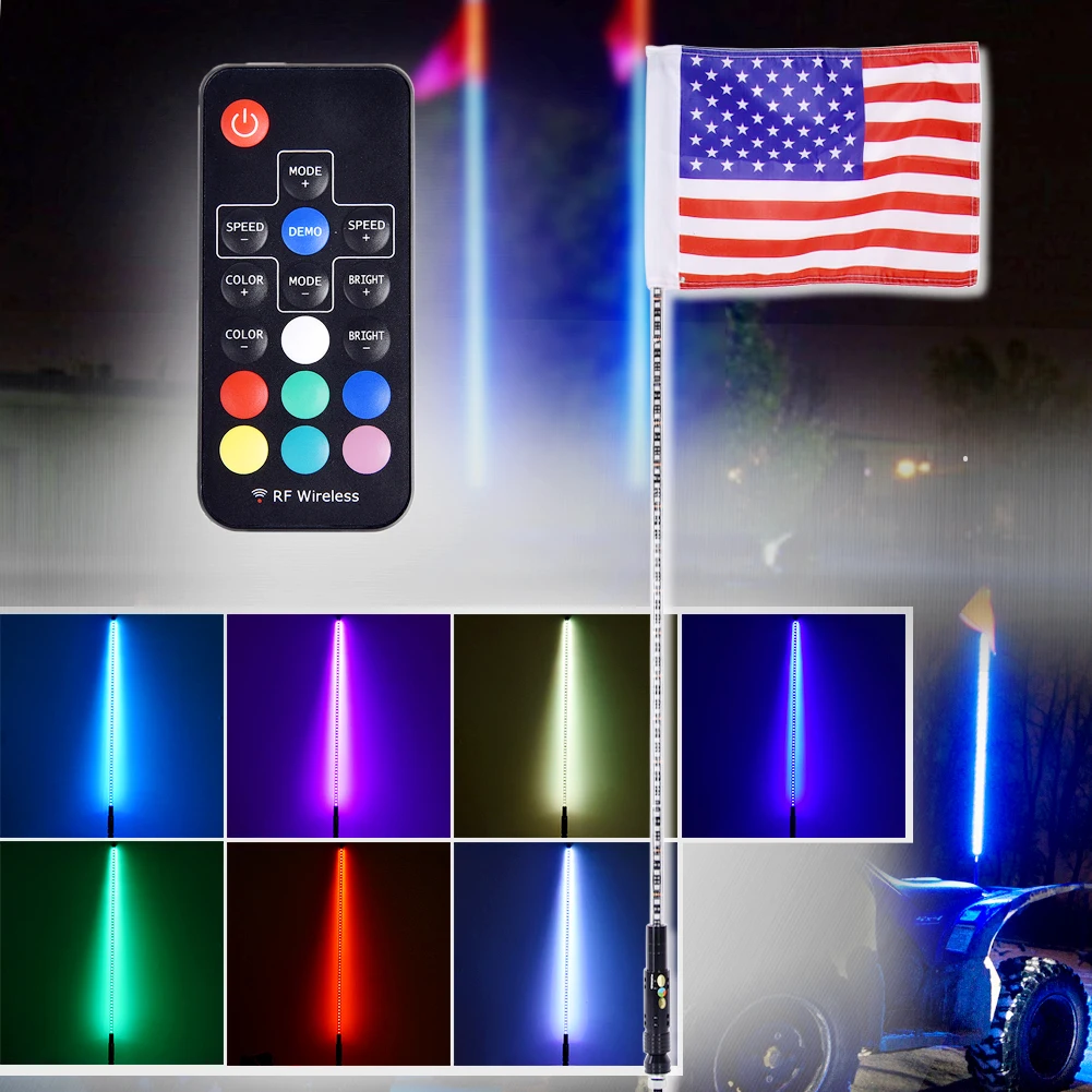 

3/4 фута RGB водонепроницаемый гибкий беспроводной пульт дистанционного управления супер яркий светодиодный флагшток ламсветильник DC12V + американский флаг для ATV грузовика jeep