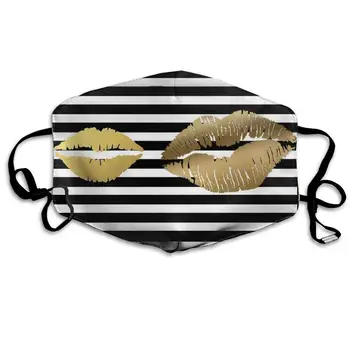 

Mouth Mask Two Gold Lips Print Masks - Breathable Adjustable Windproof Mouth-Muffle, Camping Running for Women and Men