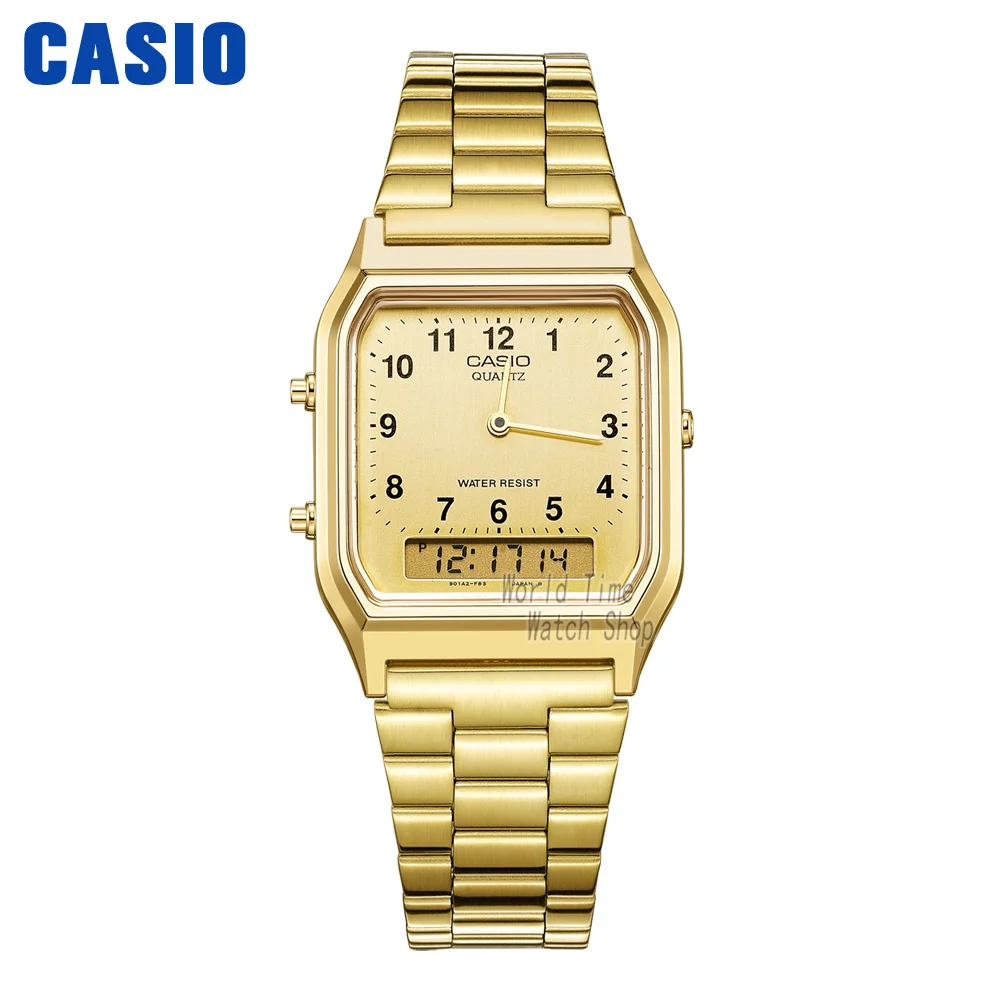 Casio часы золотые часы мужчины лучший бренд класса люкс двойной дисплей водонепроницаемые кварцевые цифровые мужские часы спортивные военные наручные часы relogio masculino reloj hombre erkek kol saati montre homme - Цвет: AQ230GA9B