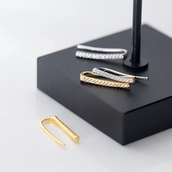 

100% Real 925 Sterling Silver Zircon Ear Climber Earrings Cute Ear Crawlers for Women Girls Fine Jewelry