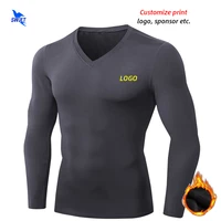 2020 Winter Thermal Fleece Long Sleeve Running T-Shirt Men Quick Dry Stretch V-Neck Gym Fitness Shirt Sportswear Top Tees Custom 1