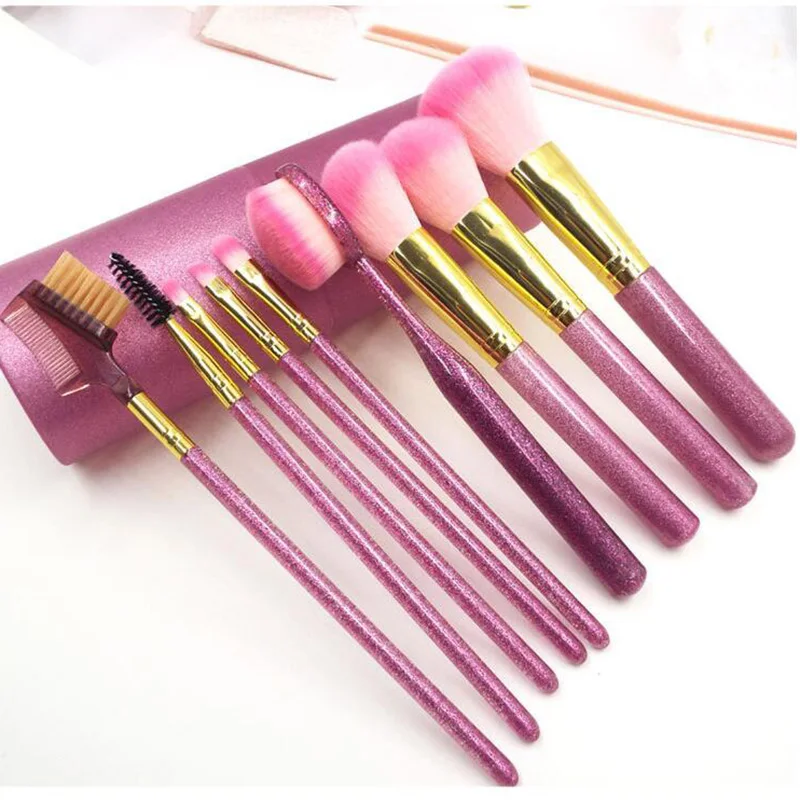 

New 9pcs Purple Glitter Unicorn Makeup Brushes Set Foundation Brush Face Powder Eyeliner Blending Cosmetic Beauty Tool Kit