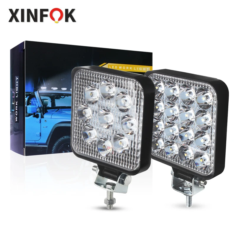 

2pcs LED Headlights 12-24V For Auto Motorcycle Truck Boat Tractor Trailer Offroad Working Light 48W LED Work Light Spotlight