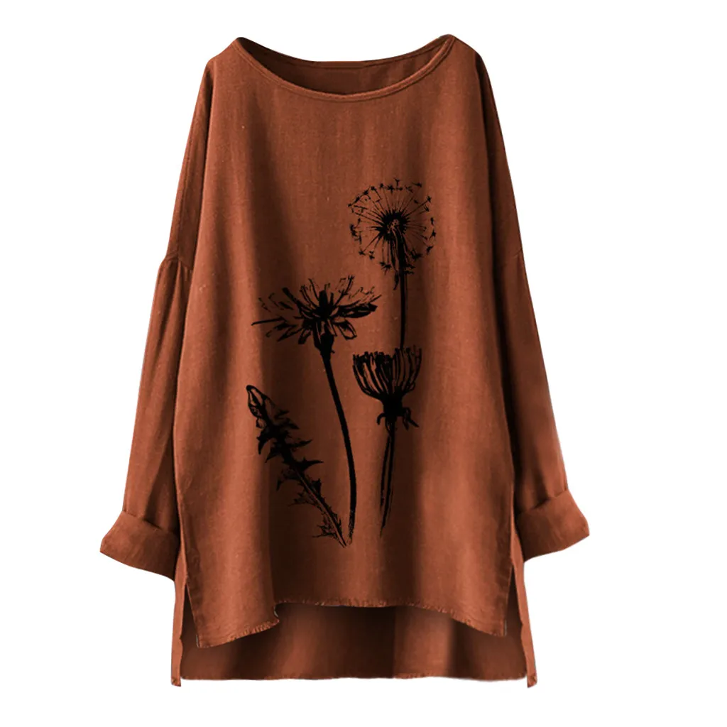 

Women Plus Size Tops Autumn Long Sleeve Cotton Linen O-Neck Blouse Fashion Flower Print Top Shirt Blusas Mujer De Moda 2019 #W