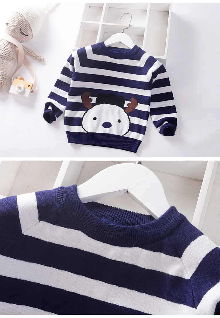 Autumn Winter Boys Sweater Christmas Thicken children knitted Kids Pullover stripe Clothes Jumper Cartoon Baby Boy Sweaters
