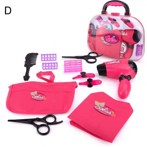 Портативный ролевые игры Макияж игрушка фен для волос гребень наборы косметическая сумочка Развивающие игрушки для девочек подарок на день рождения - Цвет: D