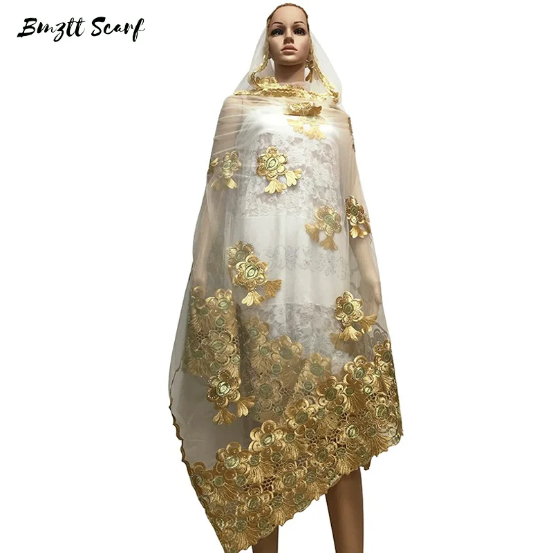 Новая африканская Женская шаль вышитый мусульманский женский шарф из тюли