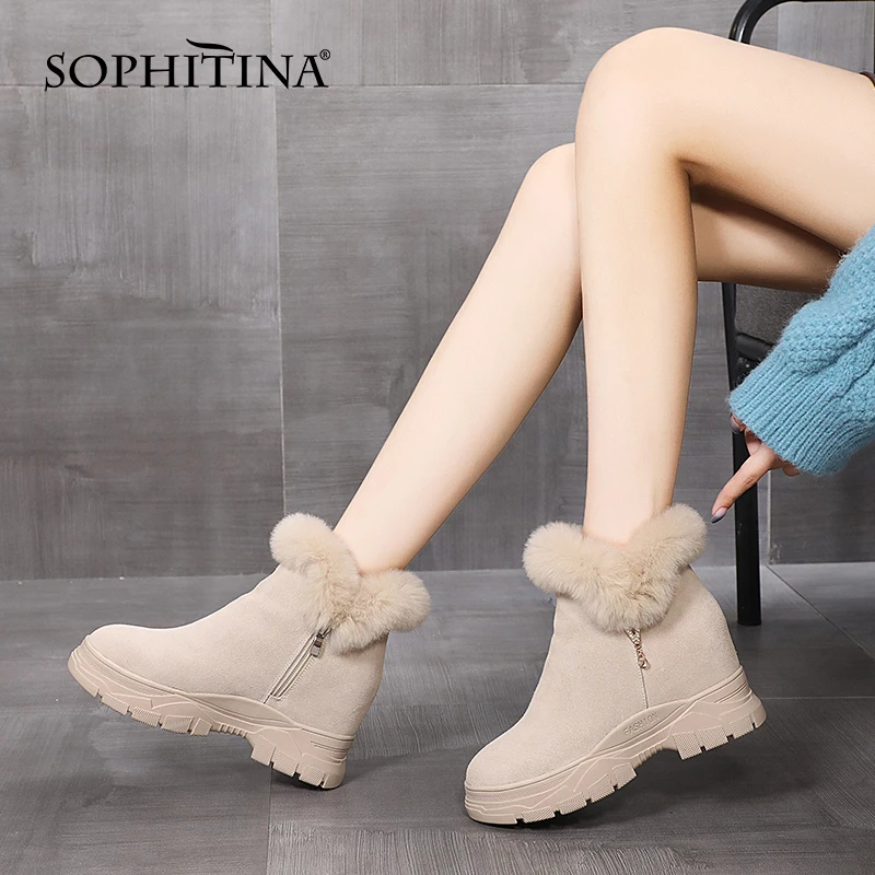 

SOPHITINA Women Shoes Platform Fashion Cow-Suede Zipper Handmade Antiskid Shoes Round Toe Mid Heel Elegant Female Boots SO795
