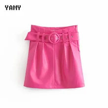 Новая женская юбка из искусственной кожи с розой, высокая талия, облегающая, сексуальная, Женская мини-юбка из искусственной кожи, zora Belt skirt Faldas