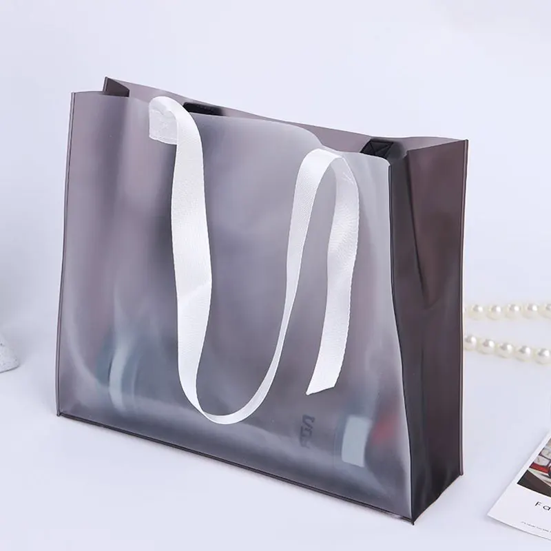 S/M/L 3 색 재사용 방수 대용량 투명 서리로 덥은 가방 PVC 다기능 식료품 의류 쇼핑 토트