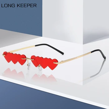 

2020 New Fashion Small Heart Sunglasses Women Luxury Brand Rimless Clear Ocean Lenses Sun Glasses For Female Vintage Lunette