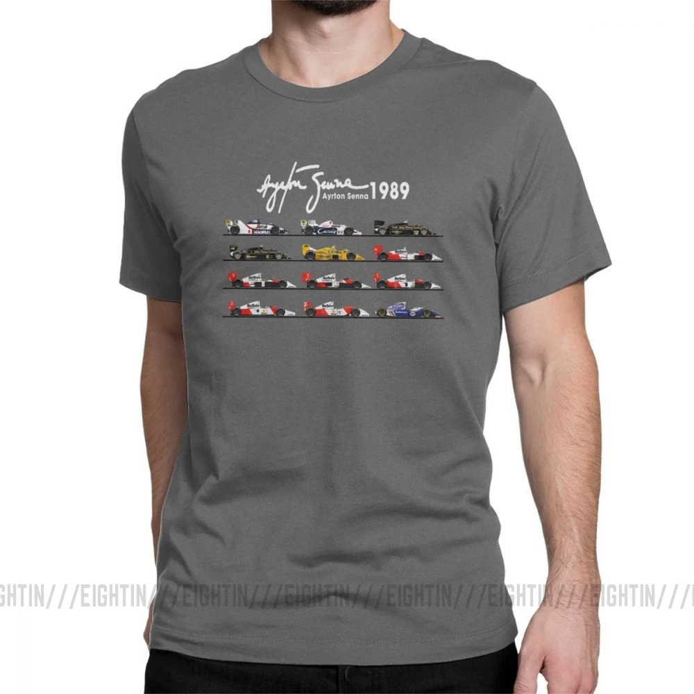 Мужская футболка с надписью «All The Cars Ayton Senna», «Formula 1», «Racing Car F1», топы с короткими рукавами и круглым вырезом, футболка из чистого хлопка, летние футболки - Цвет: Темно-серый