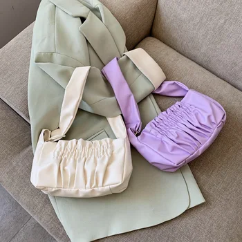 

Niche cloud bag underarm bag milk tea color folds wide shoulder strap shoulder bag female portable small bag 2020 new