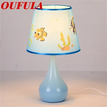 

OUFULA Blue Children Table Lamp Contemporary Creative Decoration LED Fabric Lamp For Children Room Bed Room