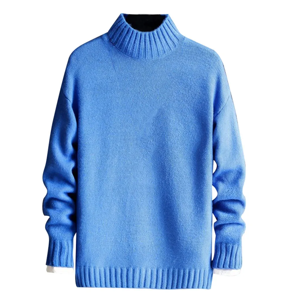 Womail осень-зима свитер с длинными рукавами мужские однотонные мужские пуловеры высокого качества модный Повседневный свитер мужской - Цвет: Синий