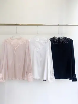 

2019 New Ladies Fashion Long Sleeve Sexy Casual Hollow Silk Shirt 1220