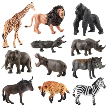 

11PCS Simulation Safari Farm Game Model Animal Statue Lion Gorilla Elephant Giraffe and Other Model Toys Children Gifts