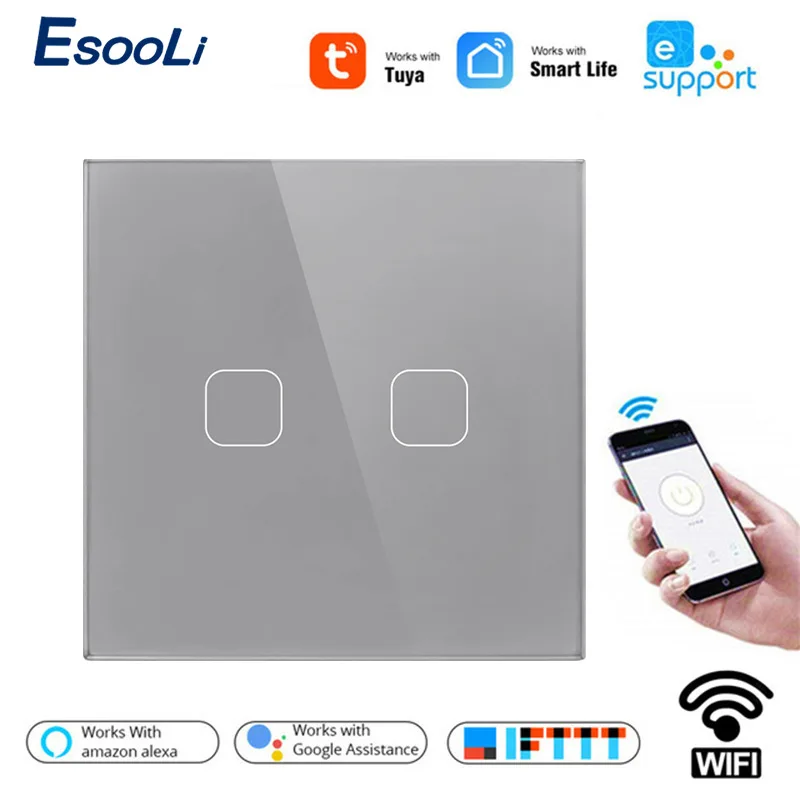 Esooli Tuya/Smart Life/ewelink 4 цвета стандарт ЕС 1/2 банда 1 способ WiFi настенный светильник сенсорный переключатель для Google Home Amazon Alexa