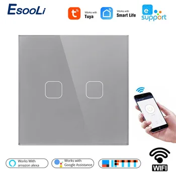 

Esooli Tuya/Smart Life/ewelink 4 Colors EU Standard 1/2 Gang 1 Way WiFi Wall Light Touch Switch for Google Home Amazon Alexa
